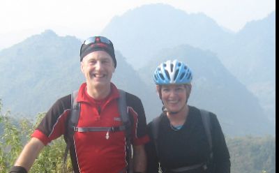 Jean Mc Arthur and Andrew Credland Cycling on the tour with redspokes Jean Mc Arthur and Andrew Credland Cycling on the tour with redspokes